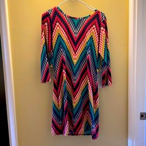 Trina Turk tie back multi colored long sleeve dress